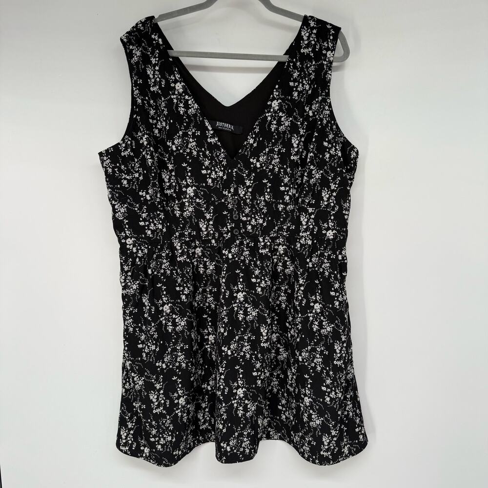 Disturbia Naomi Corset Mini Dress Women's Sz 16 Black Floral Print Gothic Lolita - Picture 2 of 9